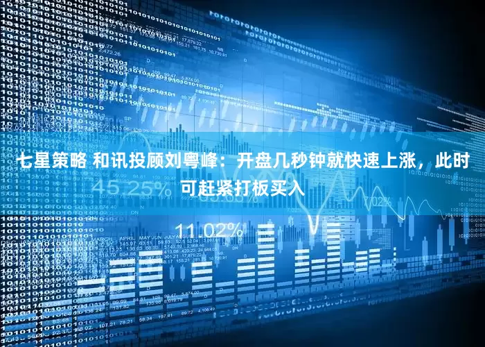 七星策略 和讯投顾刘粤峰：开盘几秒钟就快速上涨，此时可赶紧打板买入